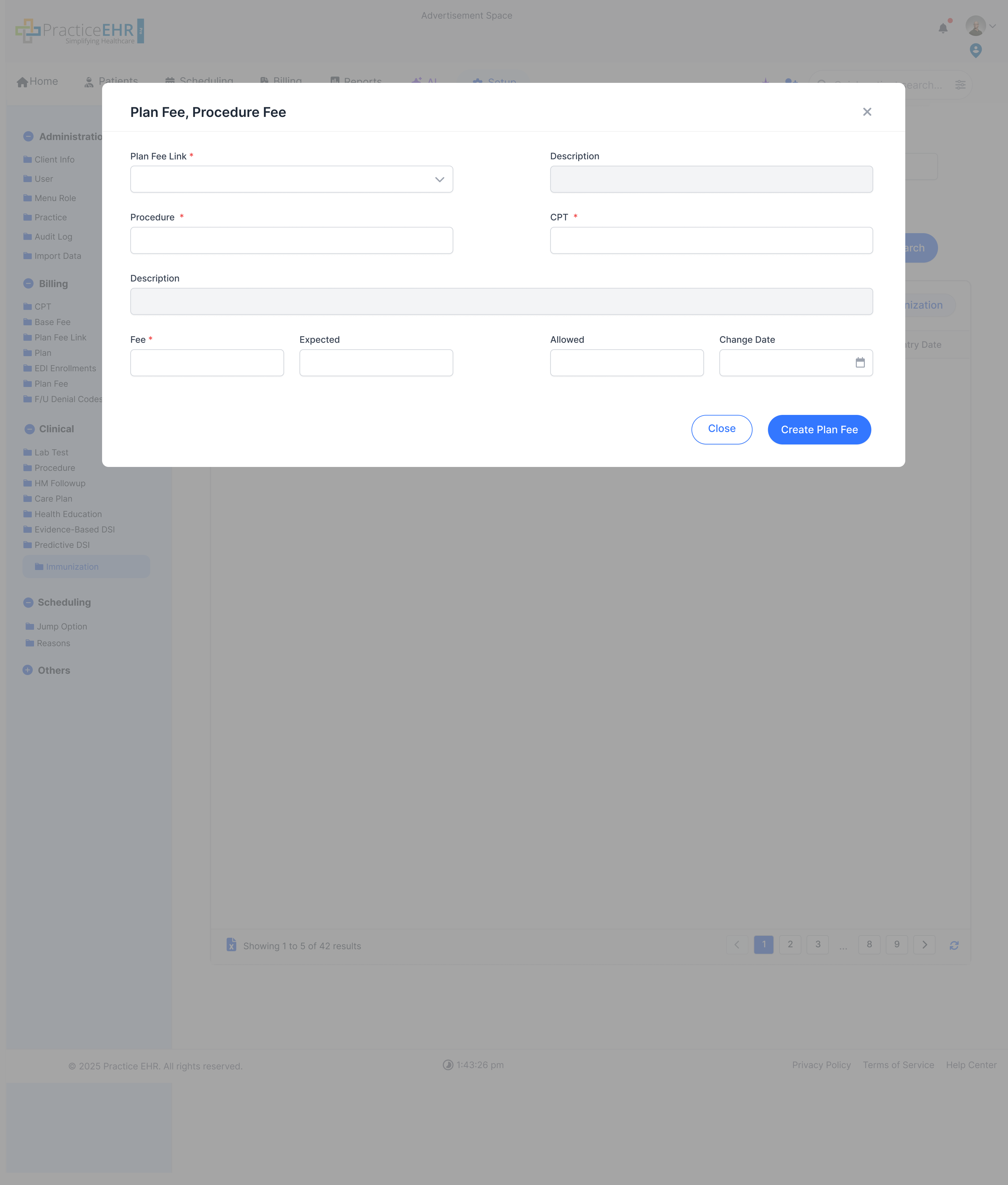 Create Plan Fee screen